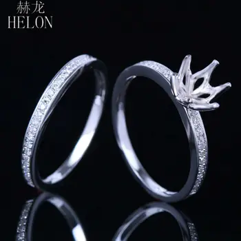 HELON 6.5 mm Ümar Tahke 10K Valge Kuld Rajada Looduslike Teemantidega Pool Mount Kaasamine abielusõrmus Millega Naised Trahvi Teemant Bänd