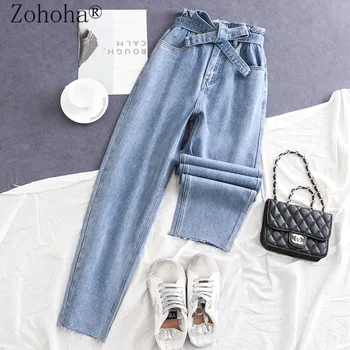 Zohoha Naine, Teksad, Kõrge Vöökoht Lai Jalg Denim Riided Blue Streetwear Vintage Kvaliteedi 2021 Mood Sirge Pahkluu Pikkusega Püksid