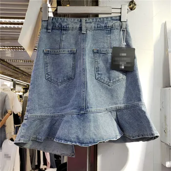 2021 Suvel Naiste Mood Kõrge Vöökoht-line Denim Fishtail Seelik Daamid Euroopa Tikandid Kuum Puurimine Streetwear Jeans Seelik