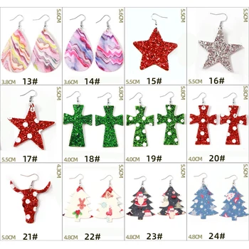2019 Uue Jõulud Seeria naiste Kõrvarõngad PU Prindi kahepoolne Multi-kuju Nahast Kõrvarõngad Santa Lumehelves Star Kõrvarõngad