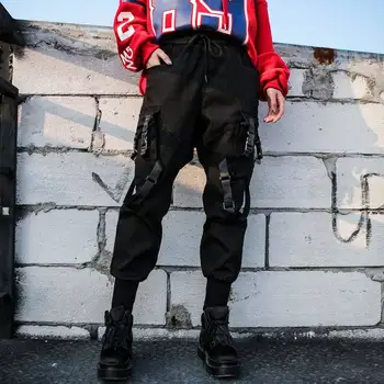 Must Kõrge Vöökoht Cargo Püksid Naiste Vabaaja Püksid, Punk Gooti Streetwear Pliiats Harajuku Lahedad Püksid Mood Hip-Hop Tüdrukute Püksid