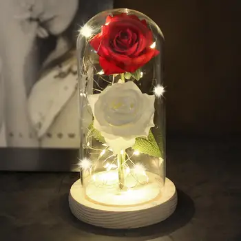 Kõige Romantiline Kaunitar ja Koletis Punane Roos Klaasist Kupli koos LED-Valgus Puidust põhjaga sõbrapäeva emadepäeva Kingitused