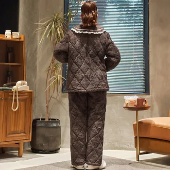 Soe Naiste Talve Paksenenud Coral Velvet Lapp Housewear Kolme Kihi Pidžaama Komplekt