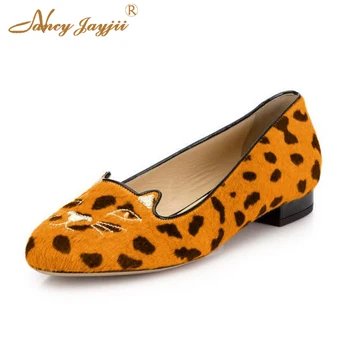 Kevadel ja sügisel leopard korter kingad naiste ümmargune pea loomade prindi kassi pea Lok Fu kingad suured daamid täiskasvanud kingad seksikas 2019