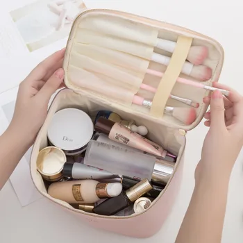 1 Tk Suur Naiste Kosmeetika Kott PU Nahast Veekindel Tõmblukk Make Up Kott Reisi Pesemine Meik Korraldaja Beauty Case