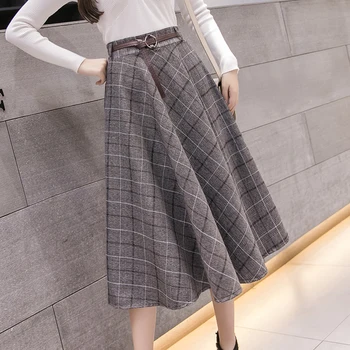 Vintage Naiste Tweed Seelik Talvel Midi Kõrge Vöökoht-Line Ruuduline Seelik Office lady Varustus JK466