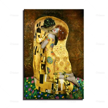 Kollane Gustav Klimt Suudlemine Lõuendile Maali Joonis Maali Seina Art Postitus ja Trükib Kodus Decora Pilt õlimaal Wall Decor