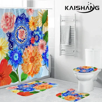 K-vesi 7 värvid Bohemia boho decor lill Digitaalne trükitud Veekindel Dušš Kardin set polüester kangast vannituba suite