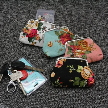 Naiste Mündi Rahakott Armas Flower Print Daamid Mini Kott Mündi Kott Kaks Metallist Nupp Tasku Müntide Kott Võti Krediitkaardi Omanik