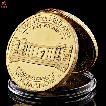 WWII Cimetiere Militaire Ameerika Norman War Memorial Kuld Väljakutse mälestusmünte W/Luxury Box