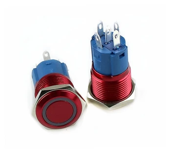 16mm Punane metallist nupp switch ringi diafragma LED Fikseerimine Self-reset Lühike 1NO 1NC punane valge kollane sinine roheline