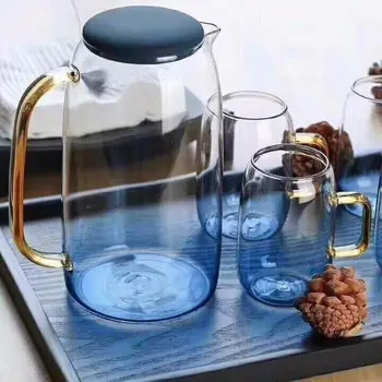 Marmor Pott Kõrge Borosilicate kuumuskindel Klaas Külma Vett Pudeli Mahla Kannu Vee Pudel Leibkonna Vee Tassi Komplekt Veini Klaasid
