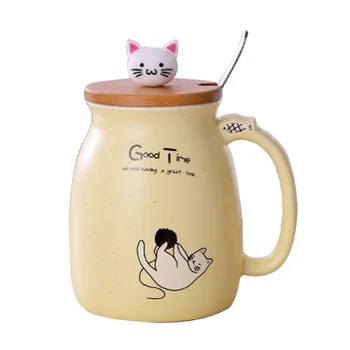 Vee pudel seesami kass kuumuskindel cup värv cartoon kaanega tass kassipoeg piima kohvi keraamiline kruus laste cup office kingitused