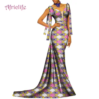 Põranda-pikkus Aafrika Prindi Naiste Kleidid Pulmapidu Riided WY8522