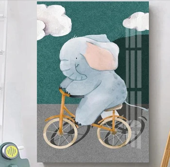 Laste Päev Kingitus Lõuend Cute Cartoon Värvimine Sinine Elepant Sõita Jalgratta Pildid, Lõuend Plakatid Seina Art Decor Pildid