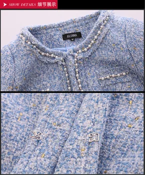2019 Kevad Sügis Naiste Brändi Elegantne Tweed Seelik Set Profileerimine O-kaeluse Lühike Mantel Jope + Mini Seelik, 2 tk Komplekt Sobiks Y189