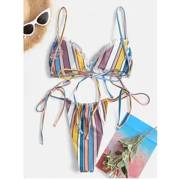 Seksikas Kõrge Vöökoht Supelrõivad 2021 Uus Prindi Bikinis Naiste Ujumistrikoo Polsterdatud Side Trikoo Brasiilia Biquini Maillot De Bain 114