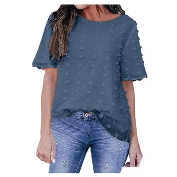 Harajuku T-särgid, Suve Riided Naistele (Solid Color ümber Kaela Lühikesed Varrukad Sifonki Dot Särk Tops Camisetas De Mujer