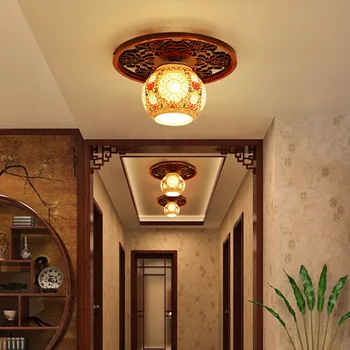 Hiina täispuidust keraamiline lamp vahekäiguga rõdu, veranda ring lae lamp, kirjud õõnes keraamiline lamp 2063