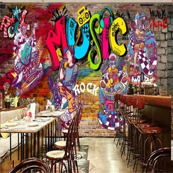 Nostalgiline Retro graffiti kitarri muusika teema rock studio 3D tapeet baar KTV klubi indust decor seinamaaling tapeet de papel parede