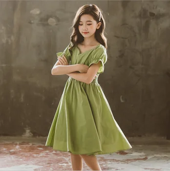 Tüdrukute Kleit Suvel 2020. Aasta Uus Square Kaela Talje Seelik Fashion korea Versiooni Suur Laste Väike Lõhnaaine Seelik