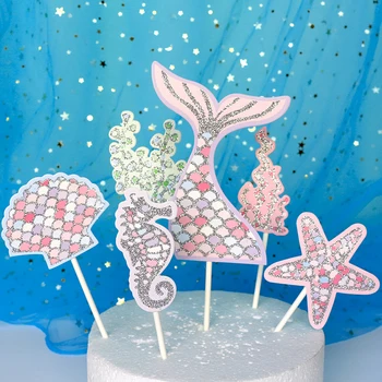 Läikiv roosa Merineitsi Koogikarpides torukübar happy Birthday cake dekoratsioon tüdruk Merineitsi Partei Asjade Cup kook lipp