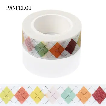 PANFELOU 1.5CMx10M Värvilised ruudud Jagades Kleebised ääris varjab isekleepuv paber, washi lindi DIY Scrapbooking Käsi konto