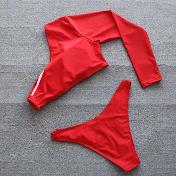 Hirigin Seksikas Ühe Varruka Naiste Shoulderless Bikiinid Komplekti Supelrõivad 2021 Uus Push Up Polsterdatud Puhas Punane Suvel Ujumistrikoo Trikoo