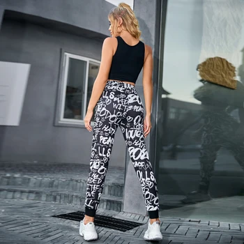 Naiste Püksid Kiri Prindi Harajuku Gooti Püksid Naistele Graffiti Streetwear Kõrge Vöökoht Fitness Püksid Naise Riided