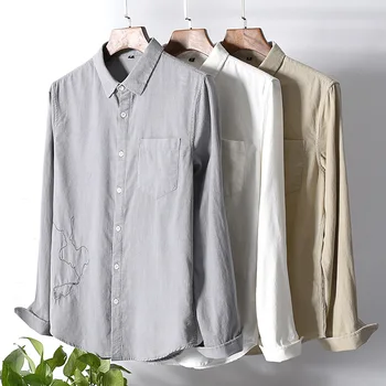 2019 Suehaiwe bränd, pikad varrukad meeste särk puuvillane valge särgid meestele tikandid velvetist särgid meeste mugav chemise