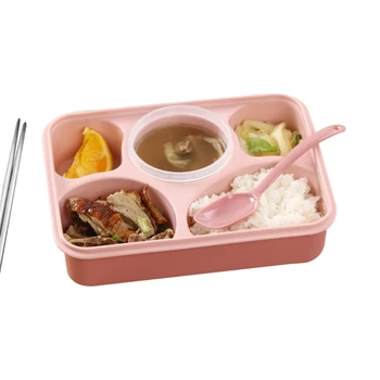4XFA 5 Võrgud Mikrolaineahi Plastikust Bento Lunch Box Suletud Toidu Plaat Konteiner Kaanega