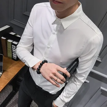 Vestiti Eleganti Uomo Sügisel 2019 Streetwear-korea, Meeste Särgid, Pikk Varrukas, Slim Fit Hõbe-pressitud Mens Office Kleit Särgid Uus