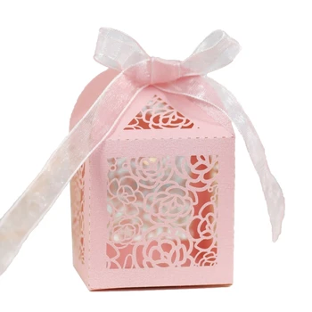 100tk Tõusis Flower Pearl Paber Õõnes Katkesta Kasuks Kingitus Candy Box Ladustamise Lindiga Kaunistamiseks Beebi Dušš Pulmapidu