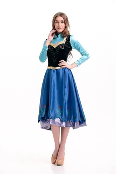 Täiskasvanud Deluex Anna Printsess Kostüüm Naistele Fantasia Cosplay Sinine Pikk Kleit Anime Osaline Kostüüm Halloween Kostüümid