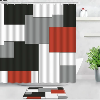 Must Valge Geomeetriline Muster Dušš Kardin, Vann, Mat Komplekt Creative Kuup Disain Home Decor Lapp Vannituba Non-slip Vaipa Ukse Pad