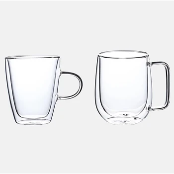 Double-layer Klaas Tass Käepide Mahl Piima Juua Läbipaistvad Topsid Leibkonna Lille Tee Konteiner kuumakindel Drinkware