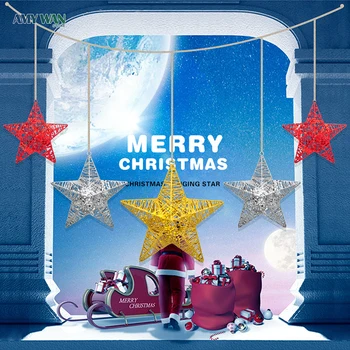 Flash Raud Rippuvad Star Christmas Tree Teenetemärgi Ripats Pool Valgus Akna Iluvõre Pere Öö Valguses Aed Rippuvad Navidad