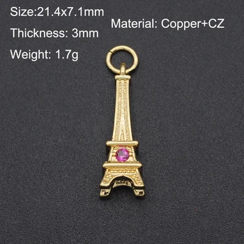 5tk/palju 21x7mm CZ Tsirkoon DIY Ehted Eiffeli Torn Võlu Ripats Hulgimüük Kaelakee Tegemise Võlusid
