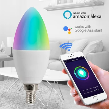 Tuya Smart E14 E12 RGB Juhitava Valguse Küünal Lamp, WiFi RGBCW 5W LED Lamp Töötab Alexa Google ' i Kodu hääljuhtimine Zigbee 3.0