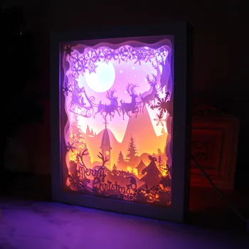 Häid Jõule 3D Shadow Kasti Paber Nikerdamist Papercut LED Õhtul Lambi Valguses Magamistuba kohvikus Tee Maja Xmas Kingitus Teenetemärgi