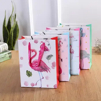 10tk/palju Värvi Kaasaskantav Kingitus Pakend paberkott Loominguline Cartoon Flamingo Square Kaasaskantav Shopping Kingitus Kotti, Käepidemetega