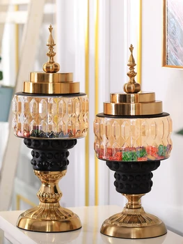 Kaasaegse Loomingulise Paagis Ornament Metal Glass Candy Jar Ladustamise Purgid Klaasist Mahutid Kodu Kaunistamiseks