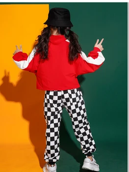 Lapsed Kontsert Tantsu Kostüüm Tüdrukute Dressipluus Ruuduline püksid Hip-Hop Etapp kanda Varustus Tänaval Tantsimine kandma Täitmise Riided