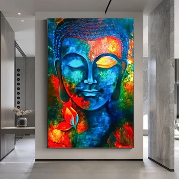 Kaasaegne Ja Abstraktne Buddha Nägu Lõuendil Maali Budistliku Kunsti Plakatid Ja Pildid Murals Elutuba Kodu Kaunistamiseks