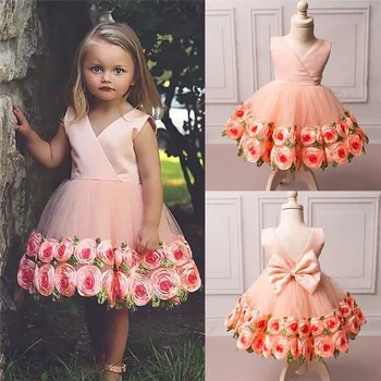 UK Ametliku Lapsed Flower Girl Kleit Printsess Pruutneitsi Pool Pulm Pageant Dress Tõusis Sundress 2-8T