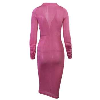 Sügisel Seksikas Solid Color Slim V-Kaeluse Risti-Sõlm Pikkade Varrukatega Kleit Naiste Mood Õhuke Kleit