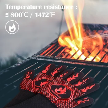 HOMEMAXS Paari Ahi Mitt kuumakindel Väiksem Kui 800℃ Puuvill Silikoon Kaitsva BBQ Grillimine (Must, Punane)
