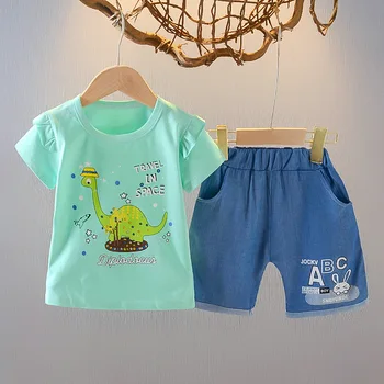 Beebi Tüdrukute Riided Suvel 2021 Varustus korea Fashion O-kaeluse Lühikese varrukaga, kanna T-särgid, Topid + Denim lühikesed Püksid Lapsed Bebes jooksudressid