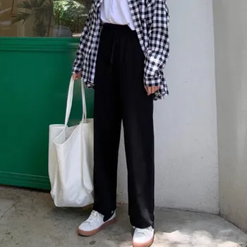 Sweatpants Naiste Riided, Püksid Streetwear 2021 Suvel Moe Korea Stiilis Lai Jalg Harajuku Kottis Must Kõrge Waisted Vintage