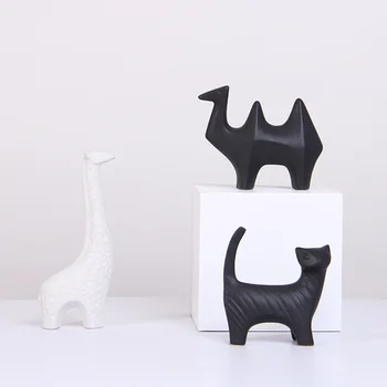 Must Keraamiline Kass Figuriin Matt Valge Värv Camel Kodus Laua Decor Lihtne Stiil Loomade Kujud, Skulptuurid Sünnipäeva Kingitused